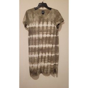 GAP Olive Green White Tie-Dye Cotton/Modal Blend T-Shirt Dress Size Large
